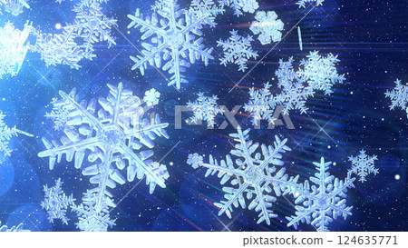 雪花從左上角落下 — — 深藍色背景 124635771