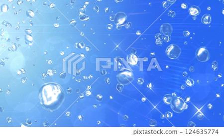 Water droplets falling from the top left - Blue background 124635774