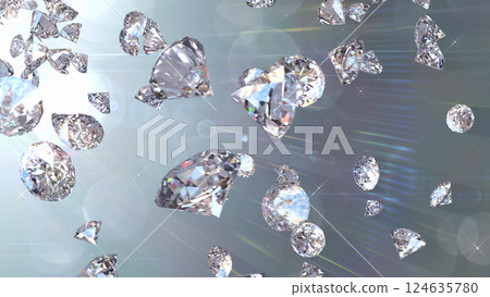 Gems falling from the top left - Silver background 124635780