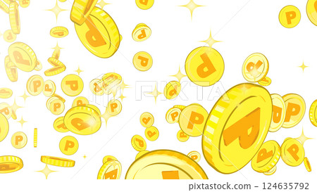 從左上角落下的點硬幣-白色背景 從左上角落下的點硬幣-白色背景 124635792