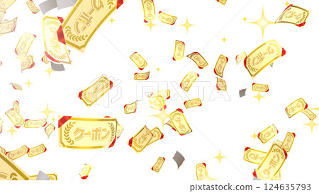 Coupons falling from the top left - White background Coupons falling from the top left - White background 124635793