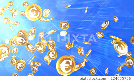 Euro coins raining down from the top left - blue background 124635796