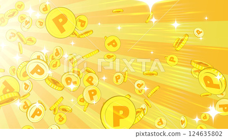 從左上角落下的點硬幣-黃色背景 124635802