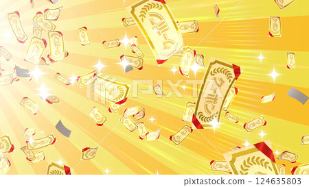 優惠券從左上角落下 - 黃色背景 優惠券從左上角落下 - 黃色背景 124635803