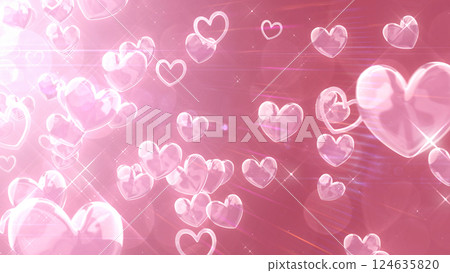 愛心從左上角落下 - 粉紅色背景 愛心從左上角落下 - 粉紅色背景 124635820