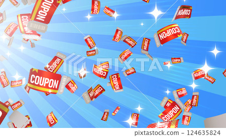 優惠券從左上角落下 - 藍色背景 124635824