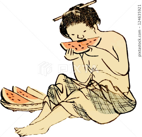 A loose drawing of a woman eating watermelon A loose drawing of a woman eating watermelon 124635921