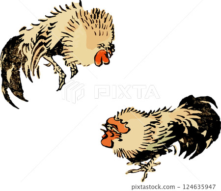 一幅隨意繪製的雞群互相威脅的圖畫 一幅隨意繪製的雞群互相威脅的圖畫 124635947