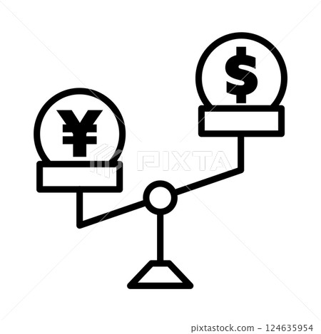 Monochrome icon of currency dollar yen on a scale for foreign exchange rates Monochrome icon of currency dollar yen on a scale for foreign exchange rates 124635954