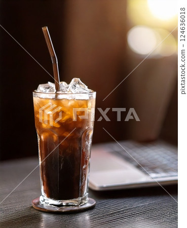 Computer and iced coffee 124636018