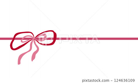 Pink ribbon bow hand drawn on banner. Decorative elements for holiday invitations and birthday cards. Vector illustration. 124636109