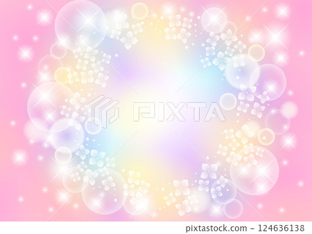 Hydrangea wreath background, rainy season, fluffy, illustration, cute, pink Hydrangea wreath background, rainy season, fluffy, illustration, cute, pink 124636138
