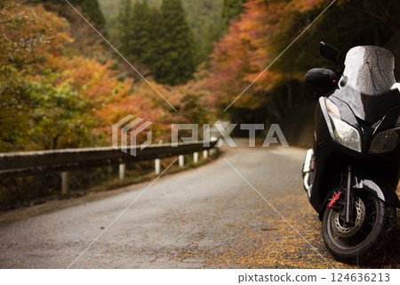 秋葉與摩托車的風景 124636213