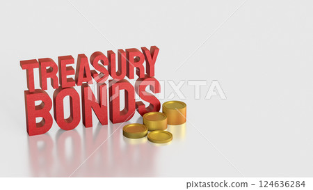 The Red treasury bond and gold coins for Business 3d Rendering. 124636284