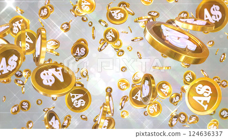 Australian dollar coins scattered around - silver background Australian dollar coins scattered around - silver background 124636337