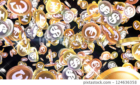 Various coins scattered around - black background 124636358