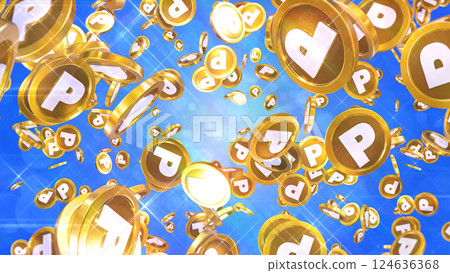 點硬幣散落在周圍-藍色背景 124636368