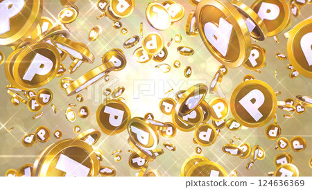 點硬幣散落在周圍-金色背景 124636369