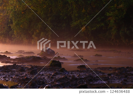 Early morning scenery of Sarugaishi River Early morning scenery of Sarugaishi River 124636488