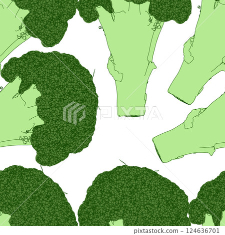 Seamless texture with broccoli isolated on white background. Vector illustration. 124636701
