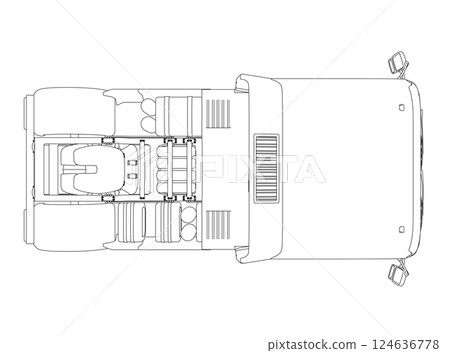 Outline of a truck without a trailer from black lines isolated on a white background. View from above. Vector illustration. Outline of a truck without a trailer from black lines isolated on a white background. View from above. Vector illustration. 124636778