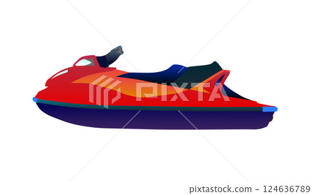 Red water scooter isolated on white background. Flat style. Vector illustration. 124636789