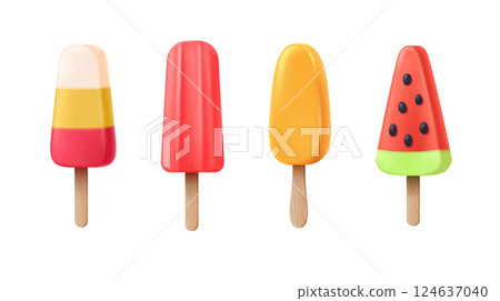 Colorful Ice Cream Sticks in Various Shapes 124637040