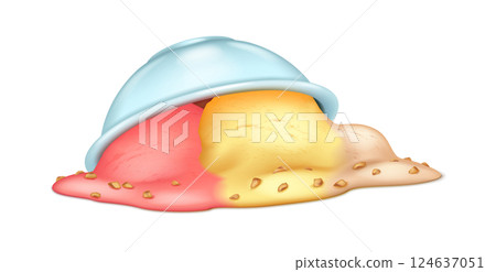Colorful ice cream scoops with fallen bowl 124637051