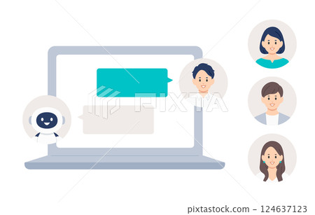 A young man chatting with AI on a computer (replacement icon set) [People vector illustration material] 124637123