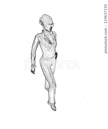 Portrait of woman in sunglasses. Vector minimalistic illustration for social media stories, logo, poster, print, cover, postcard, banner. Female figure outline. Contour of a girl in a business suit. 124637150