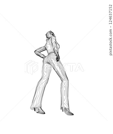 Portrait of woman in sunglasses. Vector minimalistic illustration for social media stories, logo, poster, print, cover, postcard, banner. Female figure outline. Contour of a girl in a business suit. Portrait of woman in sunglasses. Vector minimalistic illustration for social media stories, logo, poster, print, cover, postcard, banner. Female figure outline. Contour of a girl in a business suit. 124637152