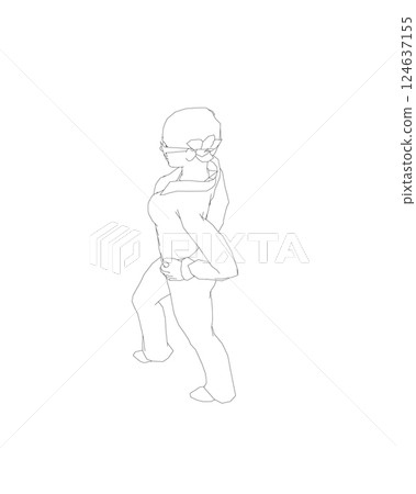 Portrait of woman in sunglasses. Vector minimalistic illustration for social media stories, logo, poster, print, cover, postcard, banner. Female figure outline. Contour of a girl in a business suit. 124637155