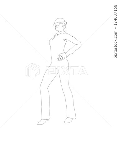 Portrait of woman in sunglasses. Vector minimalistic illustration for social media stories, logo, poster, print, cover, postcard, banner. Female figure outline. Contour of a girl in a business suit. Portrait of woman in sunglasses. Vector minimalistic illustration for social media stories, logo, poster, print, cover, postcard, banner. Female figure outline. Contour of a girl in a business suit. 124637159