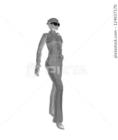 Stylish young women dressed in trendy clothes. Fashionable casual and formal outfits. 3D polygonal vector illustration. Girl boss. Fashion girl in sunglasses girl boss. woman face vector illustration. 124637170