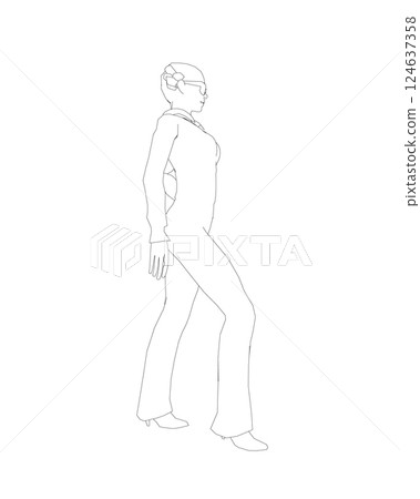 Portrait of woman in sunglasses. Vector minimalistic illustration for social media stories, logo, poster, print, cover, postcard, banner. Female figure outline. Contour of a girl in a business suit. 124637358