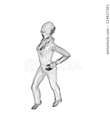Portrait of woman in sunglasses. Vector minimalistic illustration for social media stories, logo, poster, print, cover, postcard, banner. Female figure outline. Contour of a girl in a business suit. 124637361