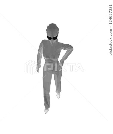 Stylish young women dressed in trendy clothes. Fashionable casual and formal outfits. 3D polygonal vector illustration. Girl boss. Fashion girl in sunglasses girl boss. woman face vector illustration. 124637381