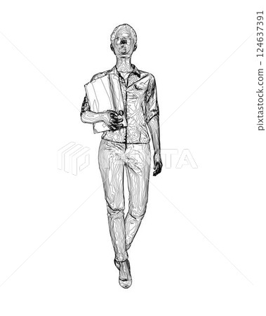 Drawing of fashionable young woman walking with folder with documents in hand. Vector of girl walk. Drawing Illustration of Young Woman. isolated, sketch, contour girl, woman walking Drawing of fashionable young woman walking with folder with documents in hand. Vector of girl walk. Drawing Illustration of Young Woman. isolated, sketch, contour girl, woman walking 124637391