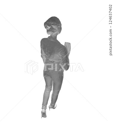 Polygonal drawing of fashionable young woman walking with folder with documents in hand. Vector of girl walk. Drawing Illustration of Young Woman. isolated, sketch, contour girl, woman walking. 3D. Polygonal drawing of fashionable young woman walking with folder with documents in hand. Vector of girl walk. Drawing Illustration of Young Woman. isolated, sketch, contour girl, woman walking. 3D. 124637402
