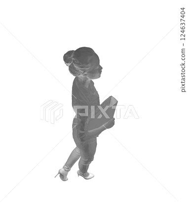 Polygonal drawing of fashionable young woman walking with folder with documents in hand. Vector of girl walk. Drawing Illustration of Young Woman. isolated, sketch, contour girl, woman walking. 3D. 124637404