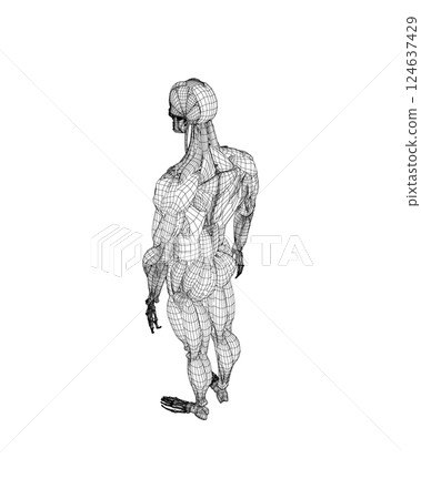 Human body anatomy male man wireframe , muscular system of muscles . Flat medical scheme poster of training healthcare gym wireframe, vector illustration. Male body muscular system sketch drawing. 3D. Human body anatomy male man wireframe , muscular system of muscles . Flat medical scheme poster of training healthcare gym wireframe, vector illustration. Male body muscular system sketch drawing. 3D. 124637429