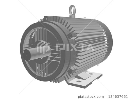 Electric motor rotor. Electric motor polygonal on a white background. 3D. Vector illustration. Industrial Electric Engine. Grey Elements on Repeating Turquoise 124637661