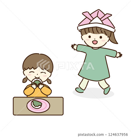 兒童節幼兒園小朋友（女孩）插畫 124637956