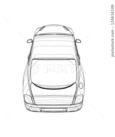 Sedan car in outline. Business sedan vehicle template vector isolated on white. Sport car outlined sketch, stylized vector symbol. High-end car. Vector draw with black lines. Technical drawing Sedan car in outline. Business sedan vehicle template vector isolated on white. Sport car outlined sketch, stylized vector symbol. High-end car. Vector draw with black lines. Technical drawing 124638106