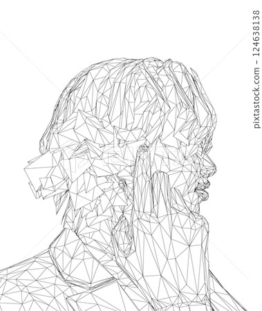 Wireframe Curly beauty girl illustration isolated on clear background. Double buns with short hair idea for business cards, templates, web, brochure, posters, postcards, salon. Vector illustration. 3D 124638138