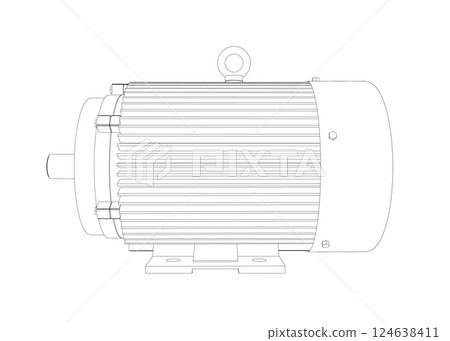 Electric motor icon on white background. Outline engine electric power. Electric contour generator motor. Vector color web icon. Creative illustration design, idea for infographics. 124638411
