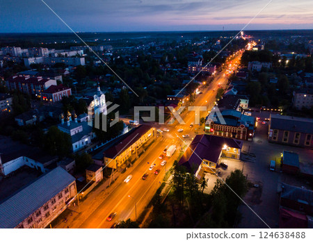 Cathedral of Intercession and M7 Highway in Pokrov at twilight Cathedral of Intercession and M7 Highway in Pokrov at twilight 124638488