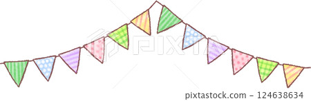 可愛的手繪花環旗幟 124638634