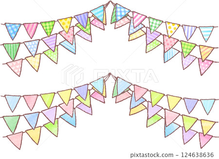 可愛的手繪花環旗幟 124638636