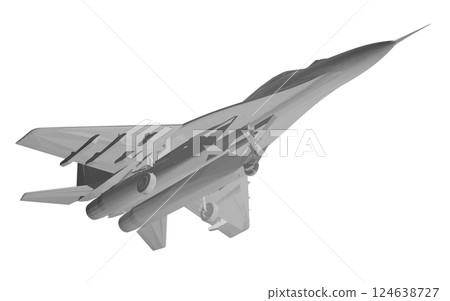 Military fighter jet polygonal. Vector art illustration of polygonal airplane. Modern war aircraft. Supersonic speed. 3D. Military fighter jet polygonal. Vector art illustration of polygonal airplane. Modern war aircraft. Supersonic speed. 3D. 124638727